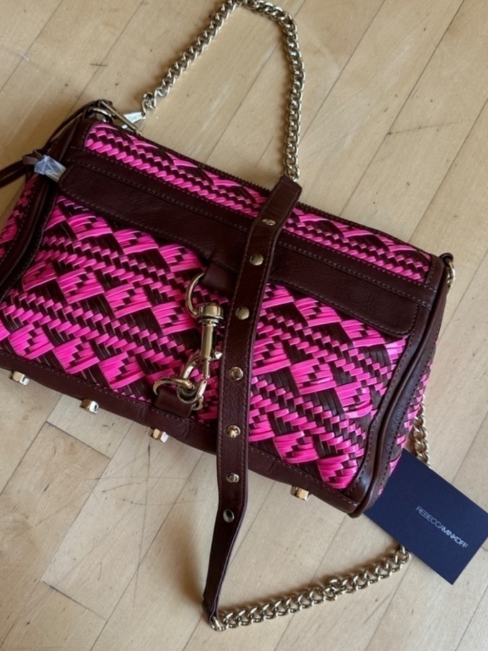 NEW Rebecca Minkoff  MAC Chocolate/Pink woven Bag/ clutch,  CB2009